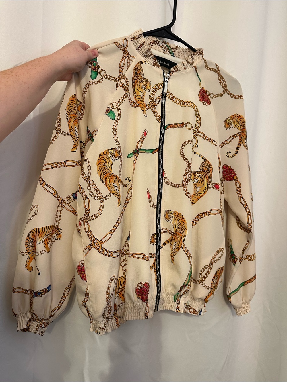 Zara Cream Tiger & Chain Print Bomber  Jacket